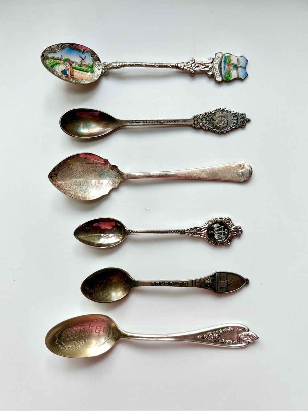 Collection of 6 Vintage Souvenir Spoons Silver-Plated Various Locations
